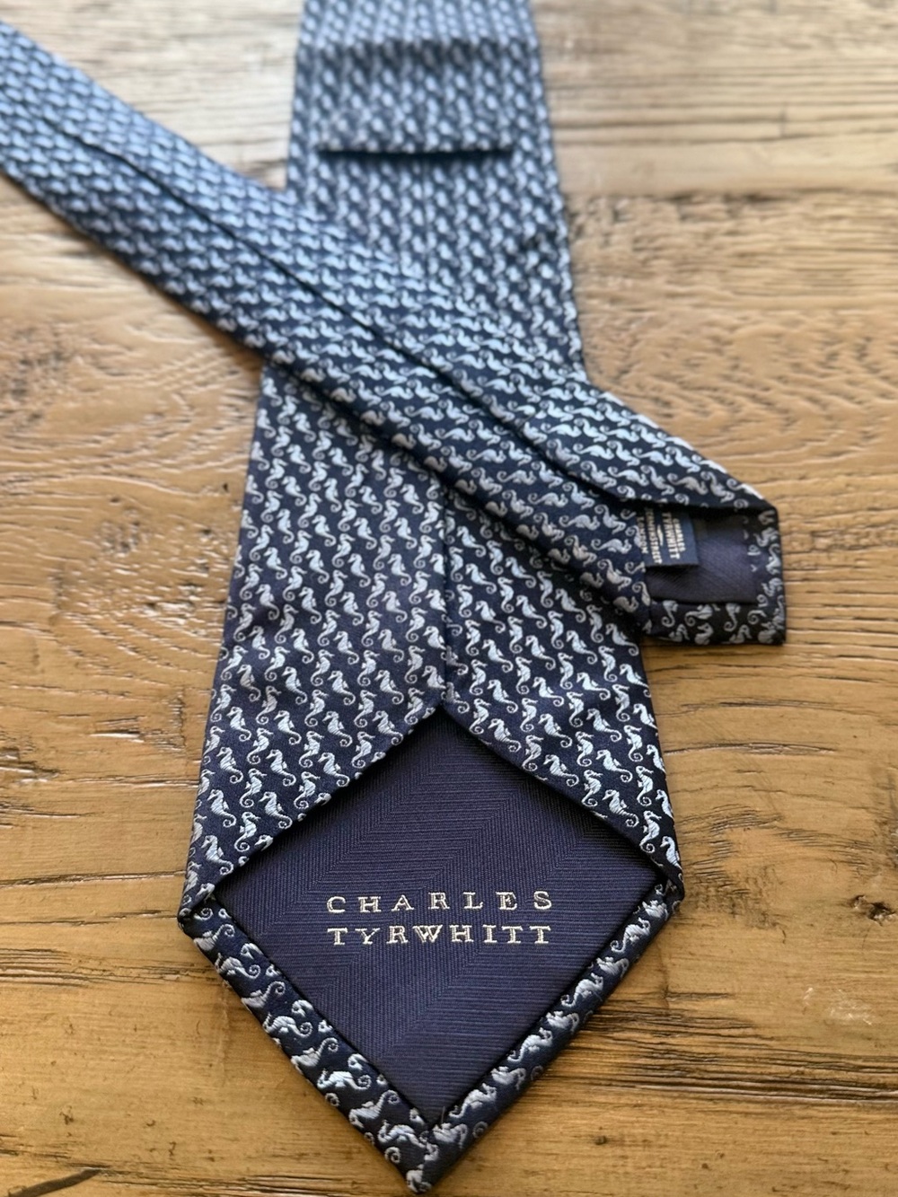 Charles Tyrwhitt Navy Silk Tie with White Seahorse Motif